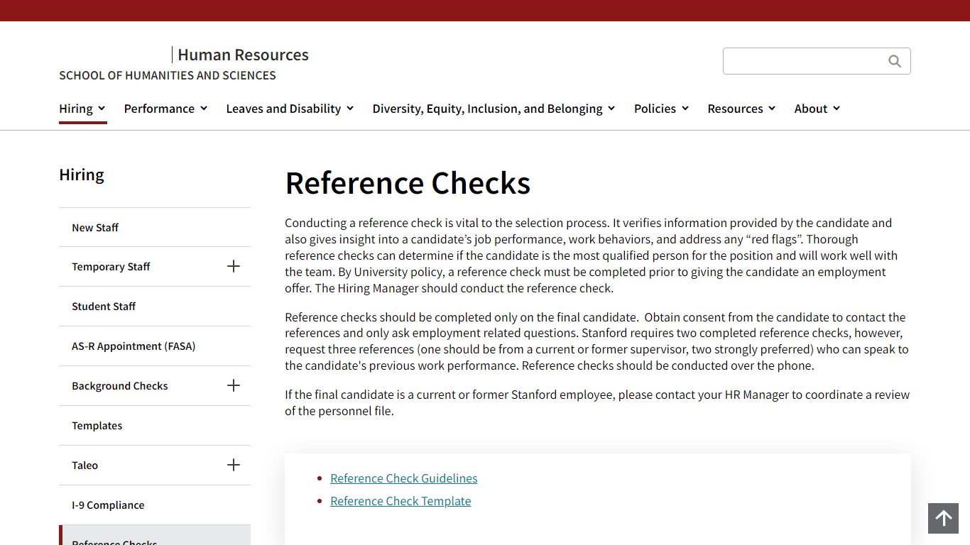 Reference Checks | Human Resources - Stanford University